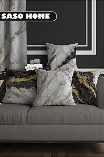 SasoHome Black Gray Marble Designed 4-Piece Digital Printed Gift Quality Pillow - Throw Pillow Case