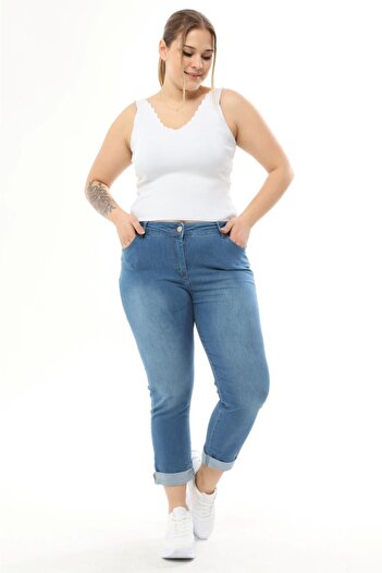 EYLÜL BUTİK Women's Large Size Double Leg Ankle Pants