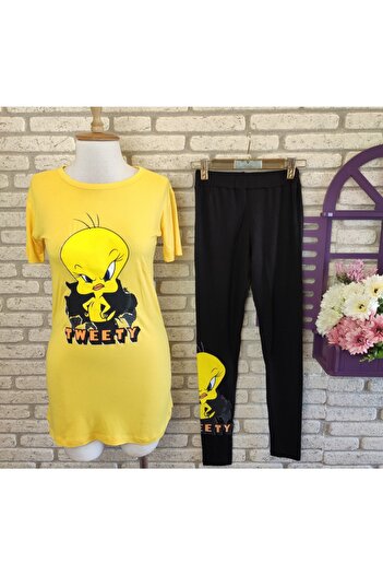 rengamoda Women's Yellow Tweety Printed Double Suit