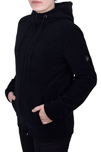 GHASSY CO. Women's Black Hooded Zippered Fleece Sweatshirt