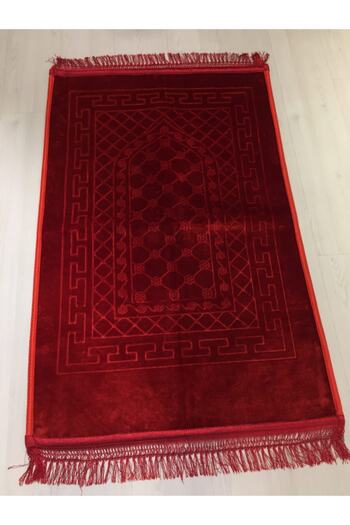 Fatihhacmalzemeleri Red Luxury Velvet Plush Prayer Rug