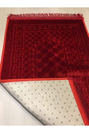 Fatihhacmalzemeleri Red Luxury Velvet Plush Prayer Rug