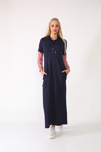 WestBound Women's Navy Blue Hooded Sleeve Dress