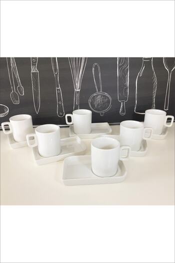 Pinkev Porcelain Coffee Cup Set with Presentation for 6 People
