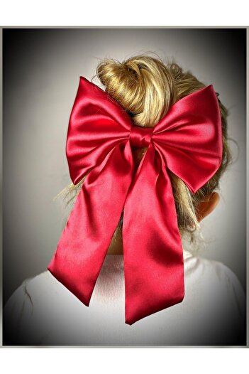 QUEEN AKSESUAR Large Luxury Satin Bow Red Automatic Clip Buckle Women And Children