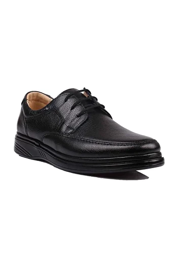 DETECTOR Men's Black Orthopedic Inner Outer Full Leather Extra Comfortable Large Size Casual Shoes 701sk (40-48)