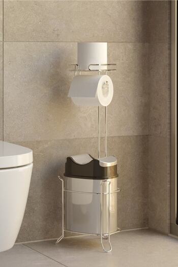 Teknotel Mg098 Model - Swallowing Lid, Trash Bucket and Toilet Chrome+Gray Paper Holder Set
