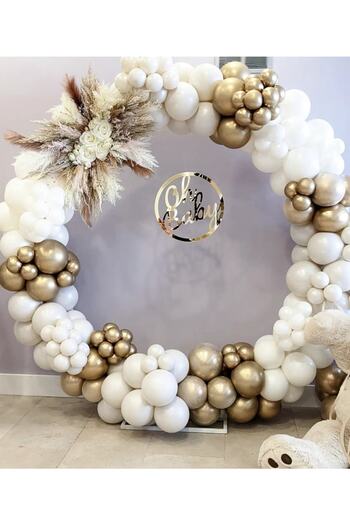 Çemrek Süs Parti White And Gold Chrome Balloon Chain Set 100 Pieces Balloon Pump And Chain Set