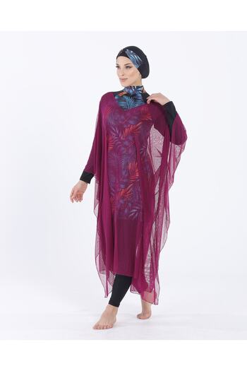vawensea Women's Hijab Swimsuit V Neck Kaftan Pareo Cherry Rotten