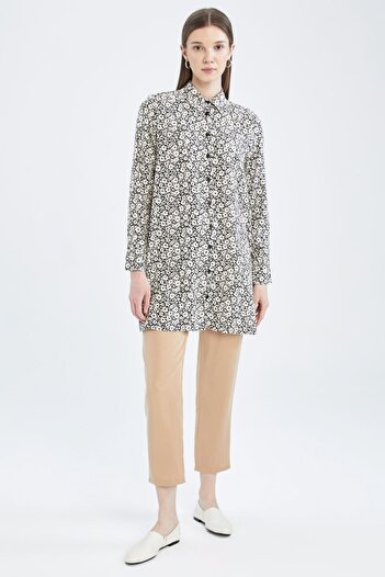 DeFacto Regular Fit Floral Patterned Long Sleeve Shirt Tunic