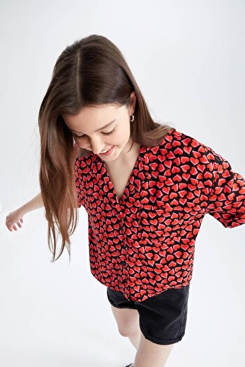 DeFacto Patterned Jacket Collar Relax Fit Viscose Shirt