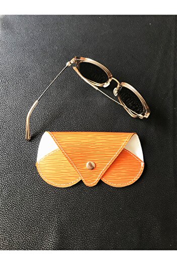 ViP GiFT Glasses Case Glasses Container Genuine Leather Orange with Snaps