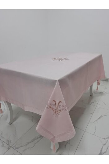 Finezza Irem Pudra Nakışlı Keten Kumaş Pudra Masa Örtüsü 160x220 Cm - 993