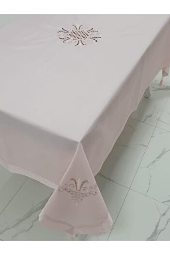 Finezza Irem Pudra Nakışlı Keten Kumaş Pudra Masa Örtüsü 160x220 Cm - 993