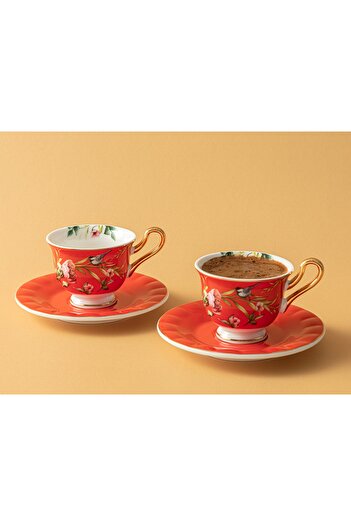 English Home 90 ml Red Std Vanilla Porcelain Set of 2 Coffee Cups - Classic