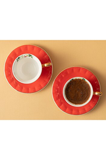 English Home 90 ml Red Std Vanilla Porcelain Set of 2 Coffee Cups - Classic
