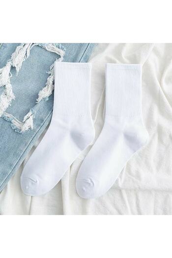 Önder Men's Sports College Socks - White Plain Set of 12