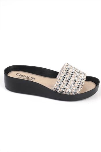 Capone Outfitters Capone 7517 Nut Silver Women's Single Strip Wedge Heel Slippers