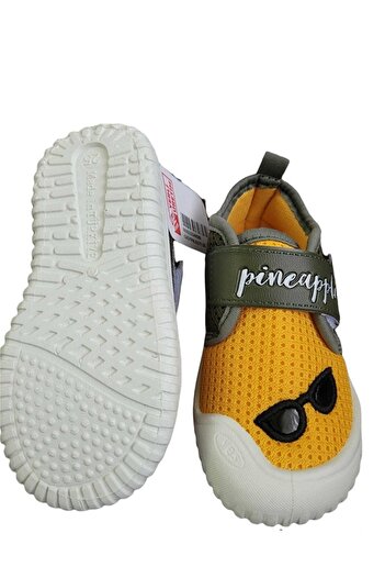 GEZER Children's Home School Nursery Soft Linen Shoes Slippers Pineapple Model Anti-Slip Sole Yellow Khaki