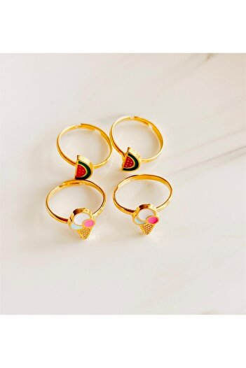 Yeşim Aksesuar 4 Adjustable Girls' Rings, Watermelon Ring