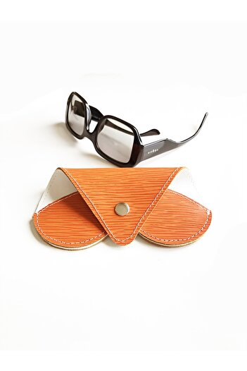 ViP GiFT Glasses Case Glasses Container Genuine Leather Orange with Snaps