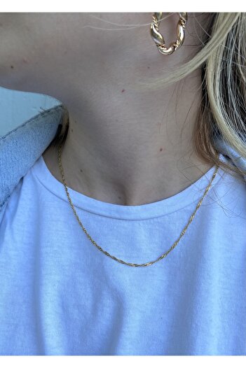 KİLİGİSTANBUL 45 Cm Gold Renk Unisex Çelik Ince 45 Cm Burgu Kolye