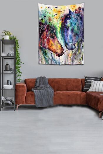 on the clouds Washable Stain Resistant Micropetek Fabric Horse Pattern Colorful Wall Cloth Wall Carpet Tapestry