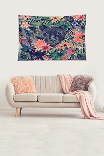 on the clouds Black Tiger on Tropical Floor Stain Resistant Velvet Textured Fabric Wall Cloth Wall Carpet Tapestry