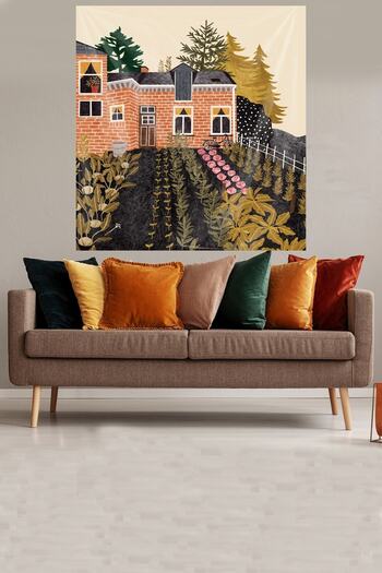 on the clouds Bostan Gardened Houses Pattern Stain Resistant Velvet Textured Fabric Wall Cloth Wall Carpet Tapestry