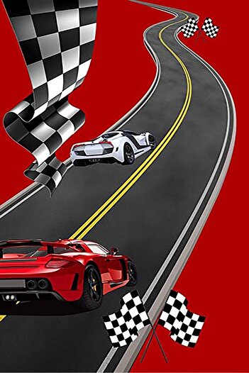 on the clouds Araba Yarışı Racer Arabalar Desenli Dijital Baskı Yıkanabilir Kaymaz Taban Genç Odası Halısı