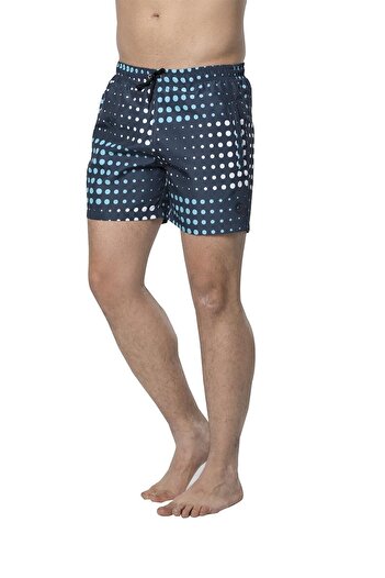 Crozwise Round Patterned - Men's Navy Blue Swim Shorts - 3148-01
