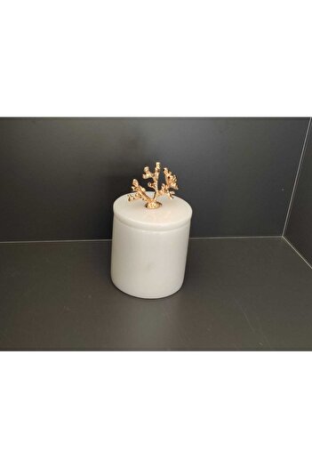 Polen Stone Beyaz Mermer Gold Mercan Aksesuarlı Baharatlık