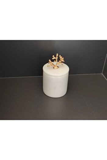Polen Stone Beyaz Mermer Gold Mercan Aksesuarlı Baharatlık