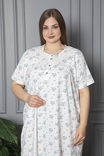 SEBOTEKS 100% Cotton Combed Cotton Short Sleeve Plus Size Mother's Nightgown 584