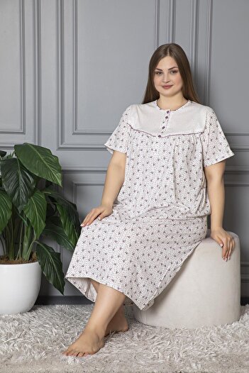 SEBOTEKS 100% Cotton Combed Cotton Short Sleeve Plus Size Mother's Nightgown 160