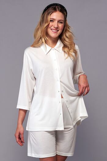 Emose Front Buttoned Maternity Maternity Shorts Set Ecru