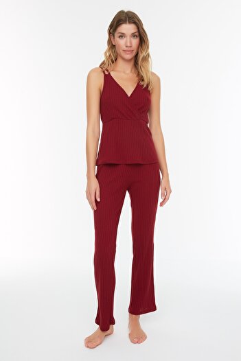 Trendyol Collection Corded Claret Red Knitted pajama Set - Rope Strap THMSS21PT0125