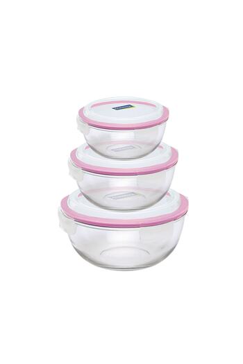 Glasslock Round Glass Storage Container with Lockable, Leak-Proof Lid, Set of 4, 2 and 1 Liters