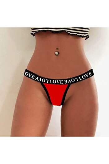 Secret Passion Lingerie Women's Waist Part Pınk Printed Stripe Elastic, Red Stretchy Fabric Thong