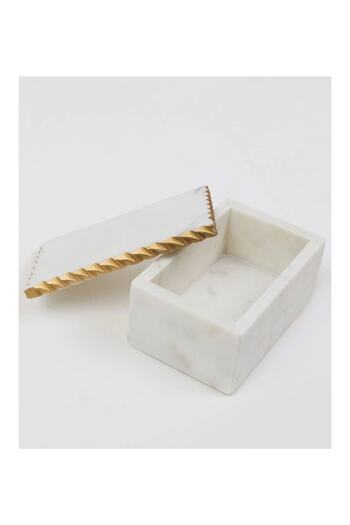 Sümeyra Marble Art Avant-Garde - Natural White Marble Lid Box | Design Marble Box | Gold |