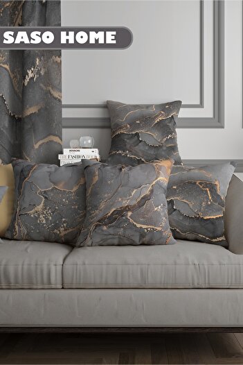 SasoHome Fior De Bosco - Gray Marble Patterned 4-Piece Digital Printed Gift Quality Pillow - Throw Pillow Case