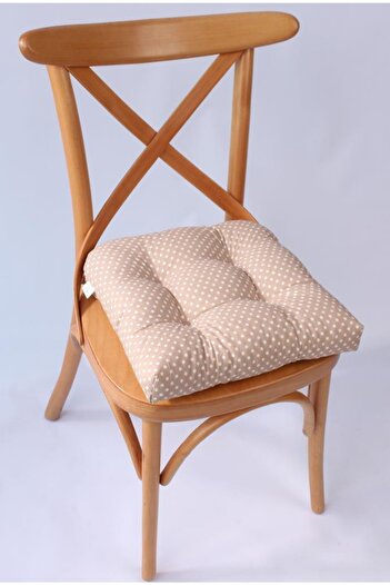 ALTINPAMUK Beige Lina Polka Dot Pofidik Chair - 40X40 Cushion