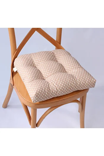 ALTINPAMUK Beige Lina Polka Dot Pofidik Chair - 40X40 Cushion