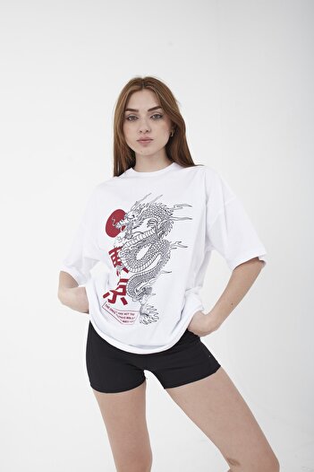 Mad&Calf Λευκό μπλουζάκι Unisex Oversize Warriors με στάμπα