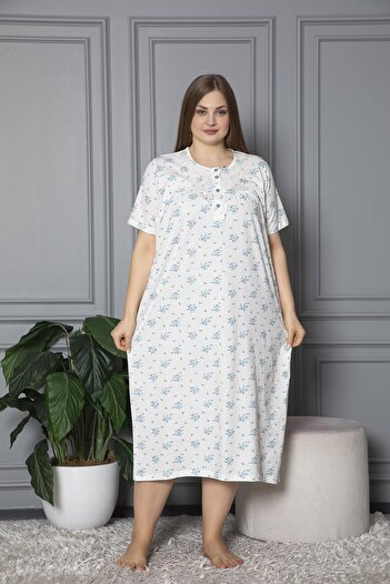 SEBOTEKS 100% Cotton Combed Cotton Short Sleeve Plus Size Mother's Nightgown 584