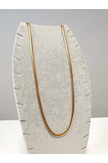 ROMERON Gold Italian Flat Chain Long Steel Necklace