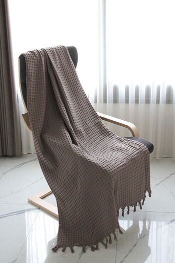 Lucy and Home Beige Sofa Shawl / TV Cover / Throw 130x170 Cm (Fringe Included)