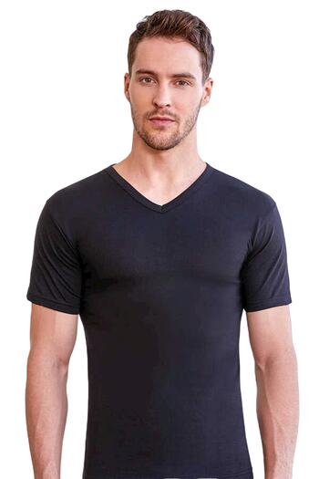 Berrak Men's 100% Cotton Short Sleeve V Neck Tank Top |   1006 |   Black