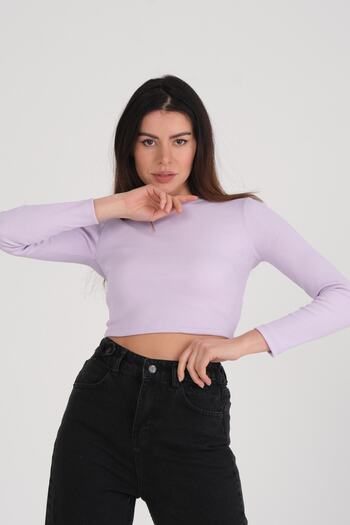 PUNKY CAT Women's Lilac Long Sleeve Crop Sweatshirt