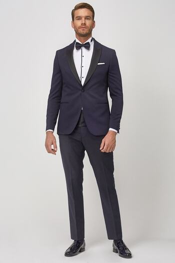 ALTINYILDIZ CLASSICS Men's Navy Blue-Black Slim Fit Patterned Tuxedo Groom Suit